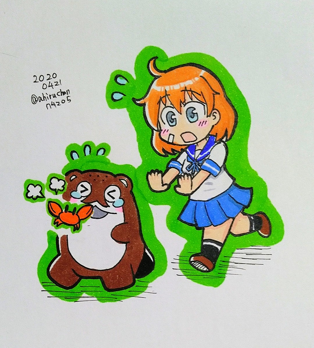 艦これ 謎の生物に食べ物と間違われたので怒るカニさんと なだめる朧ちゃん 早く寝るので アヒルちゃんのイラスト 艦これ 謎の生物に食べ物と間違われたので怒るカニさんと なだめる朧ちゃん 早く寝るので アヒルちゃんのイラスト