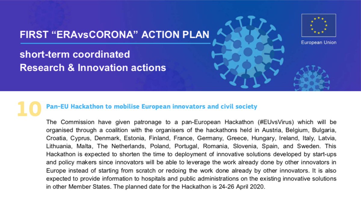TheHackathonCo's tweet photo. All of the organizers of #EUvsVirus are really proud because our pan-European hackathon with the @EU_Commission made it to the top! It’s officially one of the EU’s priorities in fighting the coronavirus.

Join the movement &amp; be #StrongerTogether 👉 https://t.co/yj1BaviGBj https://t.co/nBmEPBptEM