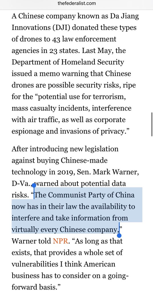 And from a  @FDRLST report, is China using these drones to spy on USA?  https://thefederalist.com/2020/04/20/police-are-using-drones-to-enforce-social-distancing-in-americas-backyards/