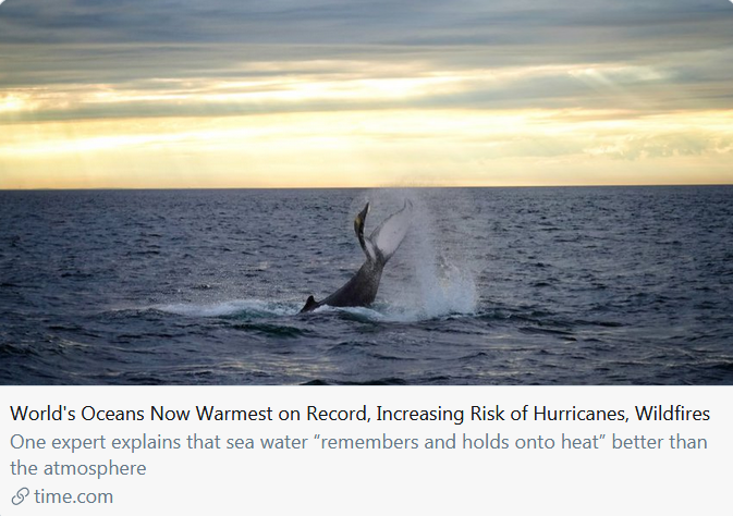 "The world’s seas are simmering ... Parts of the Atlantic, Pacific and Indian Oceans all hit the record books for warmth last month" https://time.com/5824299/ocean-temperature-rise-climate-change/