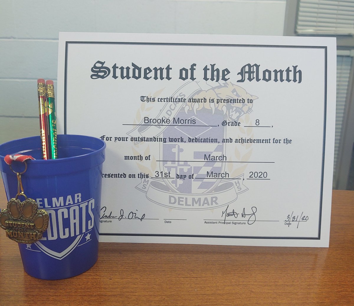 CHOICES_Brady's tweet photo. Congratulations to DMS March student of the month recipients. All four are well deserved for their hard work, perseverance, and character! @Principal_DMS https://t.co/5yORUjzac0