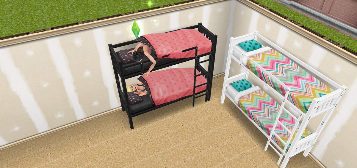 Bunk beds and sleeping bags, even though my Sims sleep in their swimwear ( @SimGuruPenny  @SimGuruMegz fix please?)