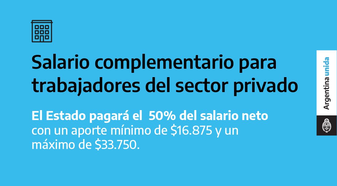 KulfasM's tweet photo. El Estado va a hacerse cargo de pagar hasta el 50% del sueldo de los trabajadores de las empresas más afectadas por la pandemia. 

El monto mínimo será el de un Salario Mínimo Vital y Móvil ($16.875) y el máximo de dos salarios mínimos ($33.750). https://t.co/6x2T7Z0rWa