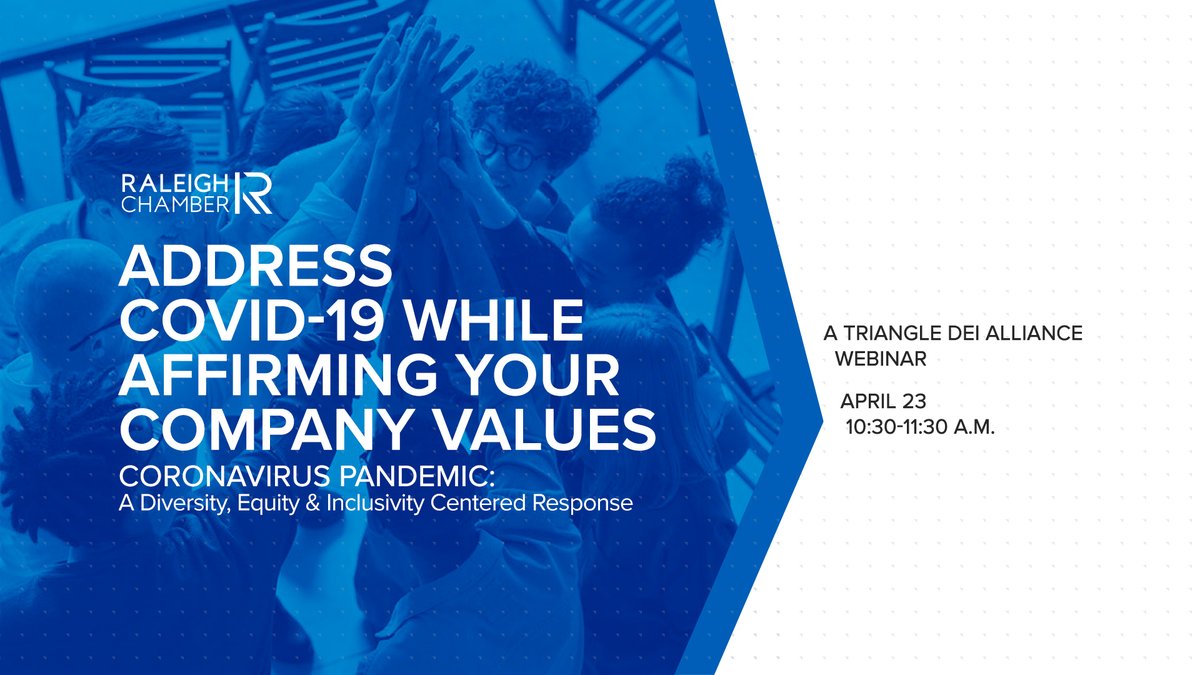 raleighchamber's tweet photo. Join us April 23 for a webinar with Dr. Douglas Haynes of @UCIrvine. He will show businesses how to respond to the pandemic while affirming their values of diversity, equity, and inclusivity. #TriangleDEI #COVID19 https://t.co/rTFzItYbi8 https://t.co/OdyMftTPZy