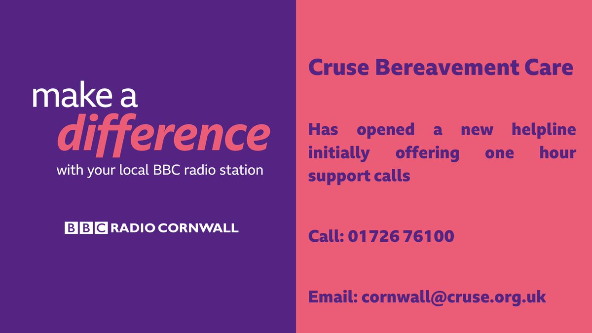 Cruse Bereavement Care Cornwall issues emergency response to bereaved people in Cornwall during Covid-19"People have had to grieve entirely on their own with no one to be able to offer any physical support and comfort." #BBCMakeADifference