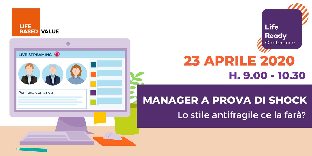 lifebasedvalue's tweet photo. Come accogliere l’incertezza e trasformarla in nuovi percorsi di crescita? Ne parliamo questo giovedì alle 9:00 con 6 top manager nella #LifeReadyConference “Manager a prova di shock. Lo stile antifragile ce la farà?". Partecipa all’evento, iscriviti qui:  https://t.co/4SGC6QQ32n https://t.co/yImjG3J1mj