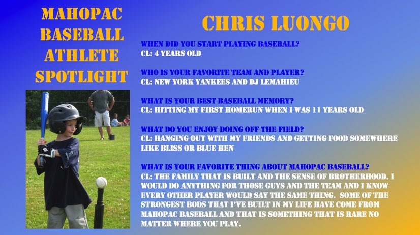 MahopacBaseball's tweet photo. Today’s student-athlete spotlight is on senior IF @chris_luongo01 #RollPac https://t.co/r0GKNbvhhQ