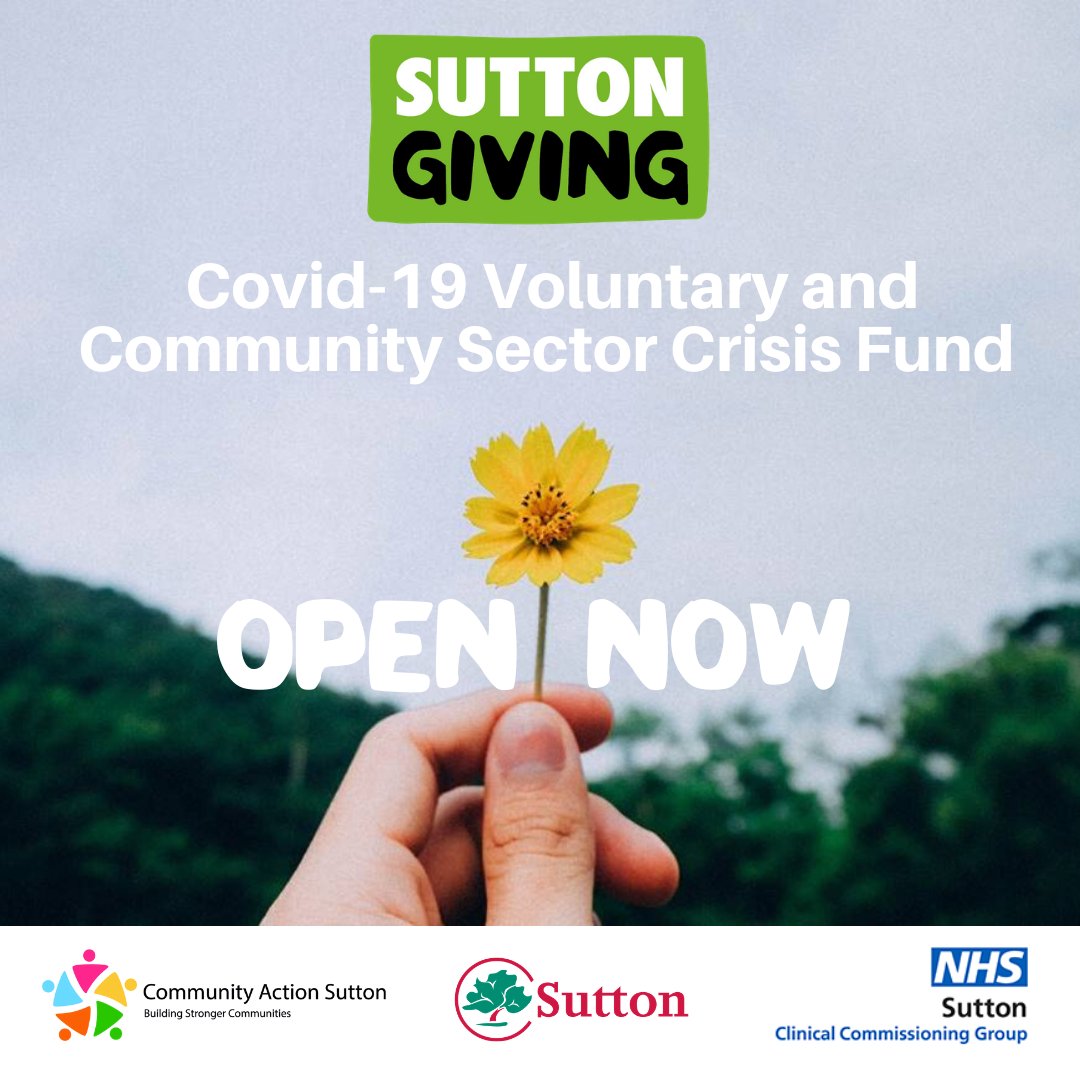 The Sutton Giving Covid-19 Crisis Fund is open !

Does your voluntary or community organisation need financial support during the #COVID-19 

Take a look at the Sutton Giving Covid-19 Crisis Fund

Deadline for applications - Sunday 26th April 2020

suttongiving.org.uk/covid-19/