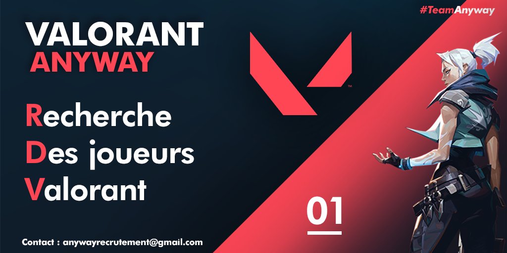 AnywayTeam's tweet photo. Anyway monte son équipe Valorant🔺

📍 5 joueurs 
📍 1 coach 

Conditions📔

➡️Disponible pour lans, scrims &amp; tournois 
➡️Plus de 16 ans
➡️Mature et respectueux 

Envoie nous ta candidature en message privé ou par mail : 
📩Anywayrecrutement@gmail.com

Anyway 🇫🇷 https://t.co/1JdtqrIsnJ