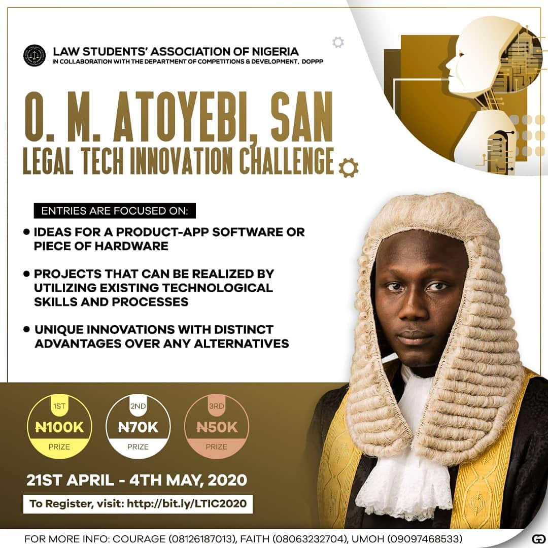 Cokesbaba's tweet photo. O. M. Atoyebi, SAN Legal Tech Innovation Challenge has gone #live
#open to #nigerian #lawstudent only
Check #poster & #engage read & follow instructions.
You have #2weeks
#share #repost #retweet #engage
#followme @Cokesbaba #cokesbaba for #updates & #info. #tweeter
#RETWEEET https://t.co/5t8DtKBvNW