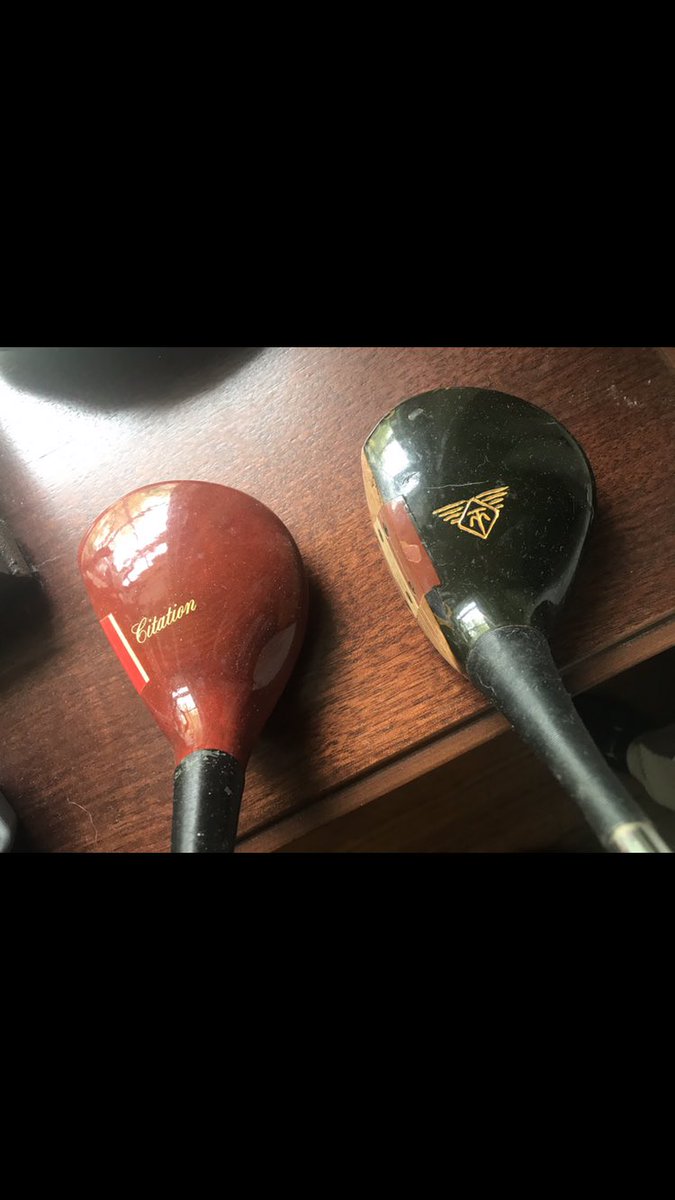 JhowellJim's tweet photo. Found these two beauties in storage. They were my high school gamers from around ‘75-‘81. I had a Tommy Armour 3W as well. Anybody else remember these? #Powerbilt #McGregorGolf #persimmon @GolfDigest @GOLF_com @golfweek @GolfWRX https://t.co/4oLvbqGjZI