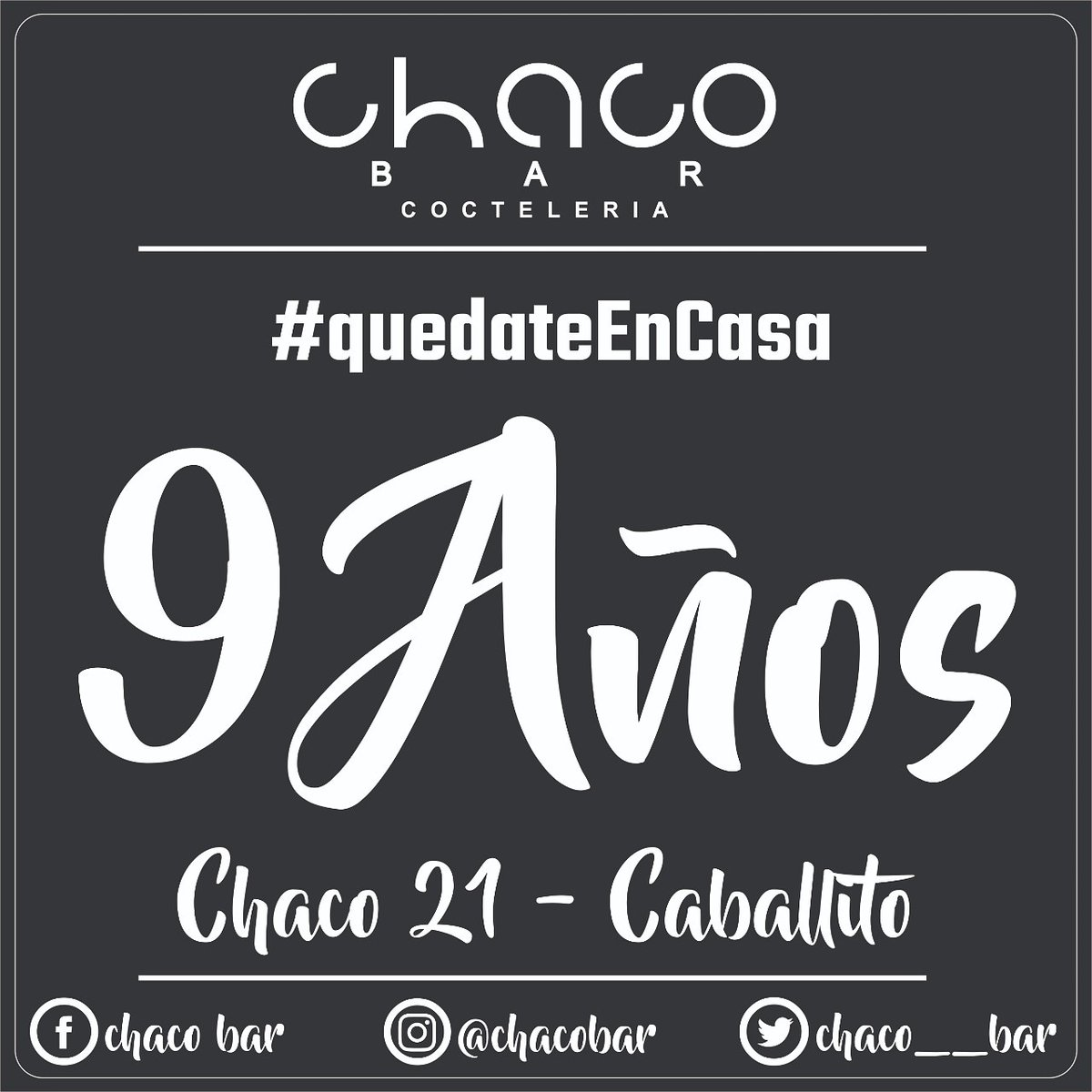 chaco__bar's tweet photo. Hoy cumplimos 9 años. Pronto volveremos a reencontrarnos y tendremos el placer de poder brindarles lo mejor de nosotros. #chacobar #9años #lamejorbarradecaballito #coctelería #coctelbar #caballito #buenosaires #argentina.
Chaco 21, Caballito, CABA, Buenos Aires, Argentina. https://t.co/vlj2He35pa