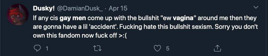 This tweet details the homophobia from Trans Activist who insist that Lesbian's like penis, and gay men vagina.After the initial post that will be done over a few days, I will update with new examples weekly. Feel free to link to it as needed.  #cottonceiling  #boxerceiling