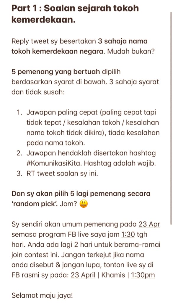 saifuddinabd's tweet photo. Sepanjang tempoh baki PKP ini. Sy terfikir untuk adakan contest &amp; mencari 10x pemenang bertuah.  

Pemenang akan menerima hadiah misteri dari @kkmm_gov. sy sendiri akan pilih pemenang.

Part 1: Soalan mudah, boleh rujuk soalan di bawah yg sy sediakan. Jom? 😃 #KomunikasiKita https://t.co/2LupSNOUrY