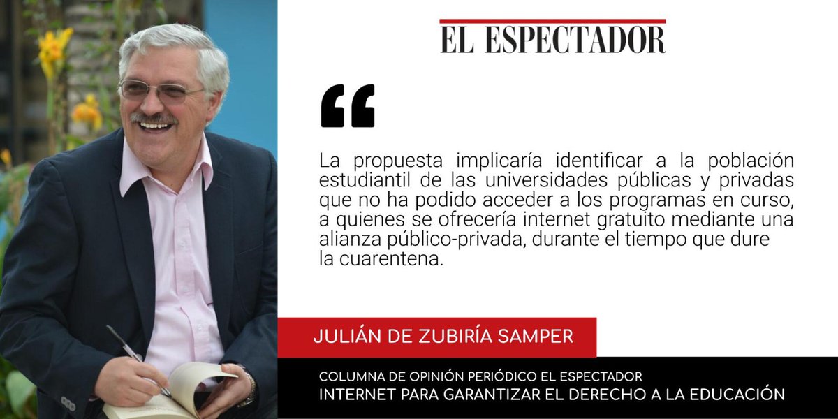 juliandezubiria's tweet photo. En mi nueva columna para @elespectador desarrollo los argumentos de por qué los jóvenes universitarios necesitan conectividad para garantizar el derecho a la educación. Vamos a impulsar el #InternetParaEstudiar https://t.co/0QAM0xTacV https://t.co/K90BGDffYN