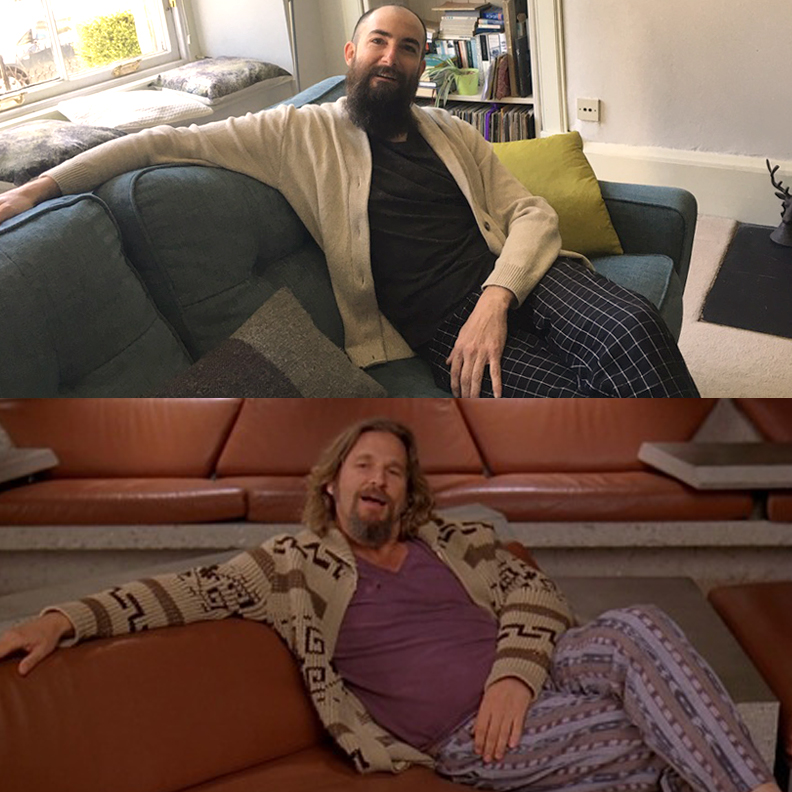 SabeLewellyn's tweet photo. The dude now more than ever. 

The dude’s style is now my own. Day after day of #lockdown my #stayhome styles have been my run-to-the-store for coffee style and my daily walk in the park style.
#lebowski #quarentineandchill #stayhome #TrendyTuesday @Lebowskis_West @lebowski_bar https://t.co/LaSfTFGcVd