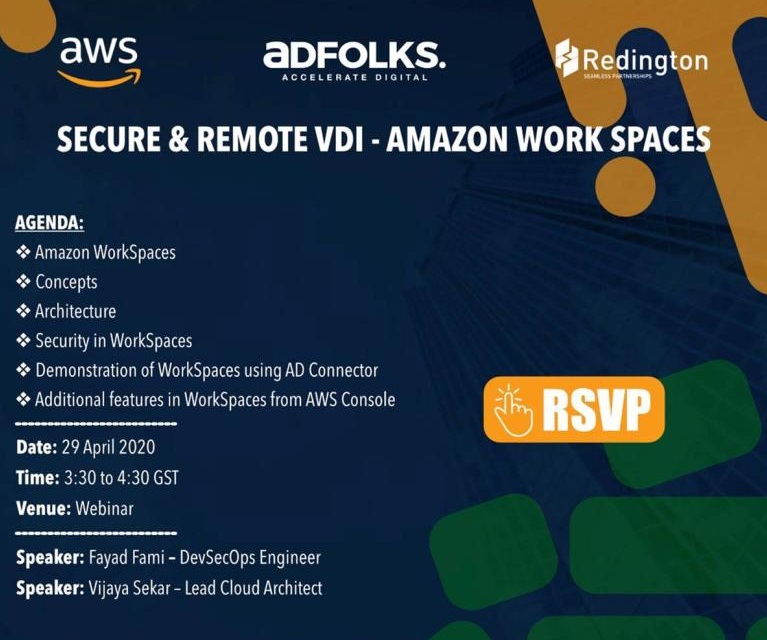 apPANDAges's tweet photo. #Webinar on Secure and Remote VDI Amazon #WorkSpaces!

Register for the webinar here: https://t.co/cvfdZLCf2F

Join us to learn about #AmazonWorkspaces and managing your personal Desktops on #AWS. 

#Redington #VDI #CyberSecurity #Adfolks

@awscloud https://t.co/ocV1J9pIBn