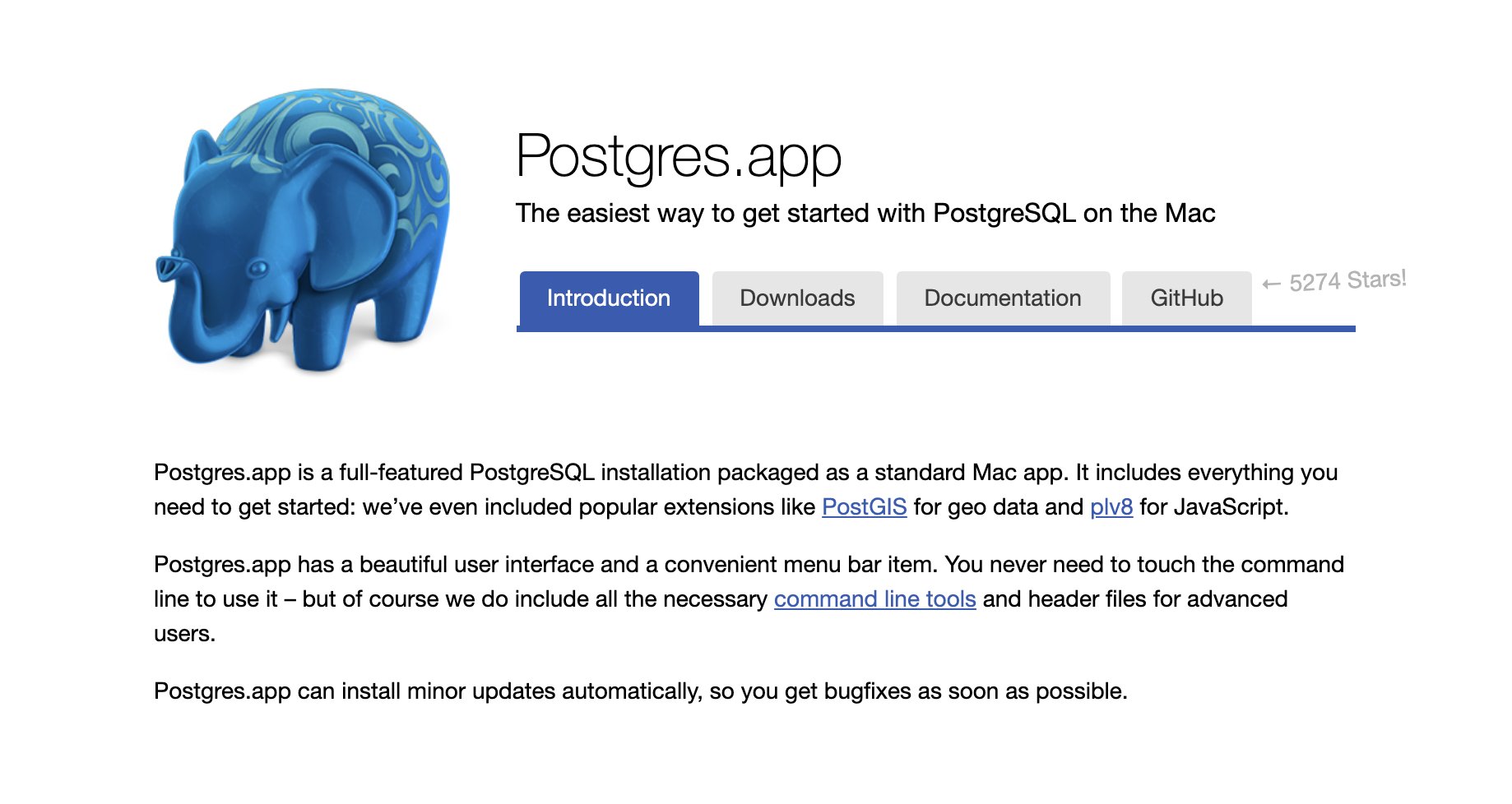 Jonathan Reinink on Twitter: "If you're a MacOS user and want to get  Postgres installed in the most ridiculously easily way, definitely checkout  https://t.co/O9vMAimiFY. No messing around with Homebrew or Docker. Simply