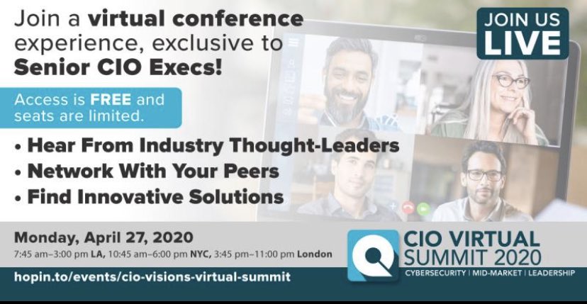 Rsnipes27's tweet photo. Don't miss this unique opportunity to network with other IT execs from around the country during CIO Visions Virtual Summit on Monday, April 27th. Our CSO, Shawn Schwegman, will be leading a session on "Using Consumer Behavior Data to Drive Digital Transformation" @demandjump https://t.co/QkVkuUt5H7