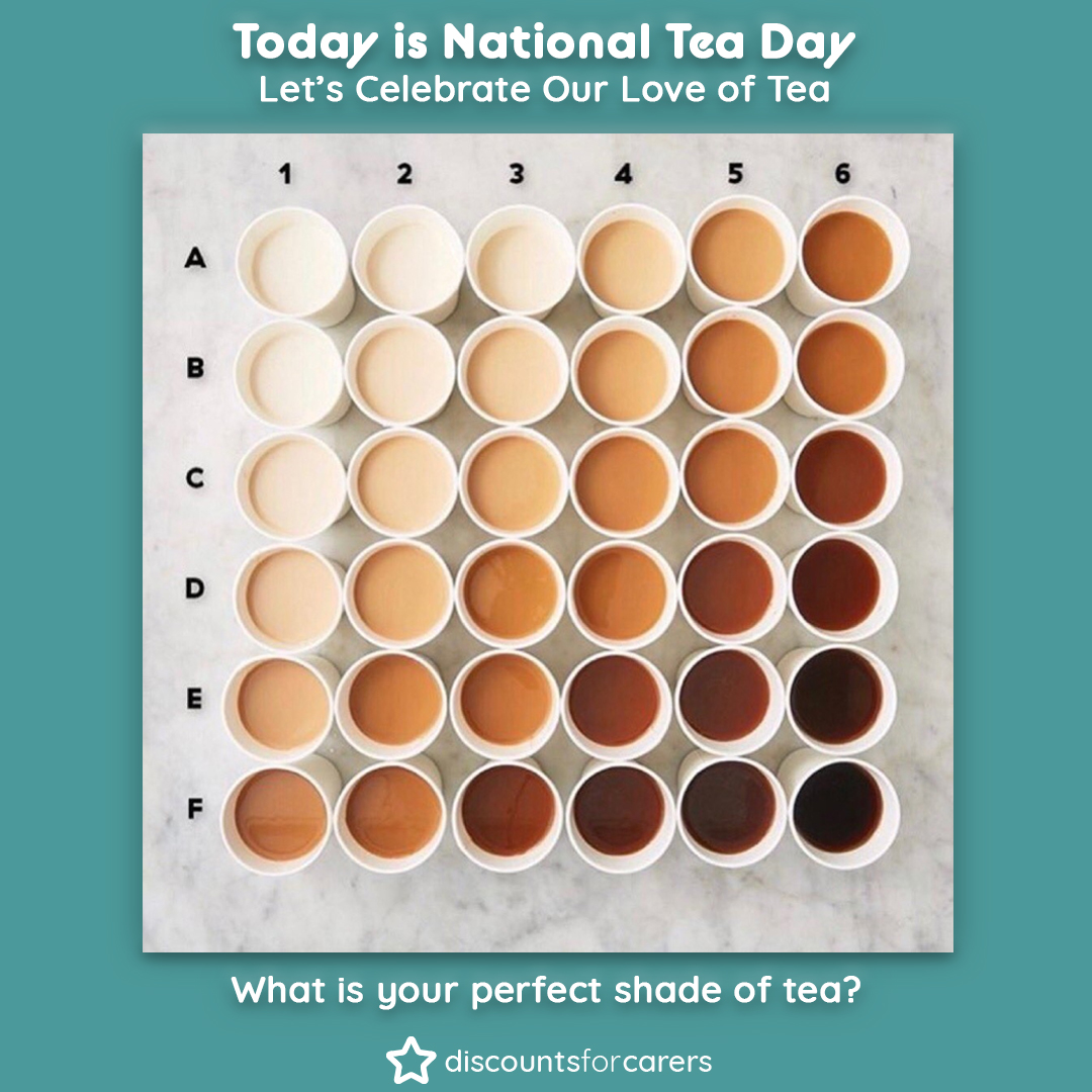 discounts4carer's tweet photo. Today is National Tea Day! Tell us what your perfect shade of tea is 🍵 https://t.co/ZdmkMLoIwM