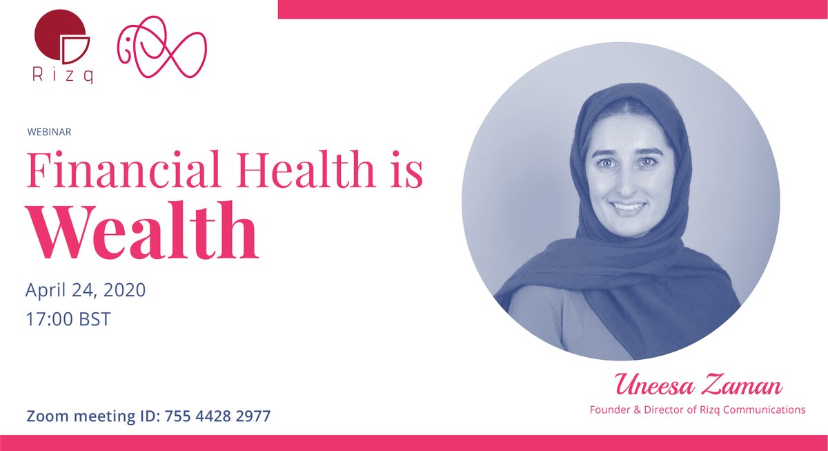 Elifinty's tweet photo. Rizq Communications and Elifinty present:

Financial Health is Wealth #webinar

Join @uneesazaman in helping you navigate your finances through COVID-19.

We will provide you with key tips and advice, to better your financial stance.

Sign-up here: https://t.co/yF9h6KqG7j https://t.co/wPvFYXeyJc