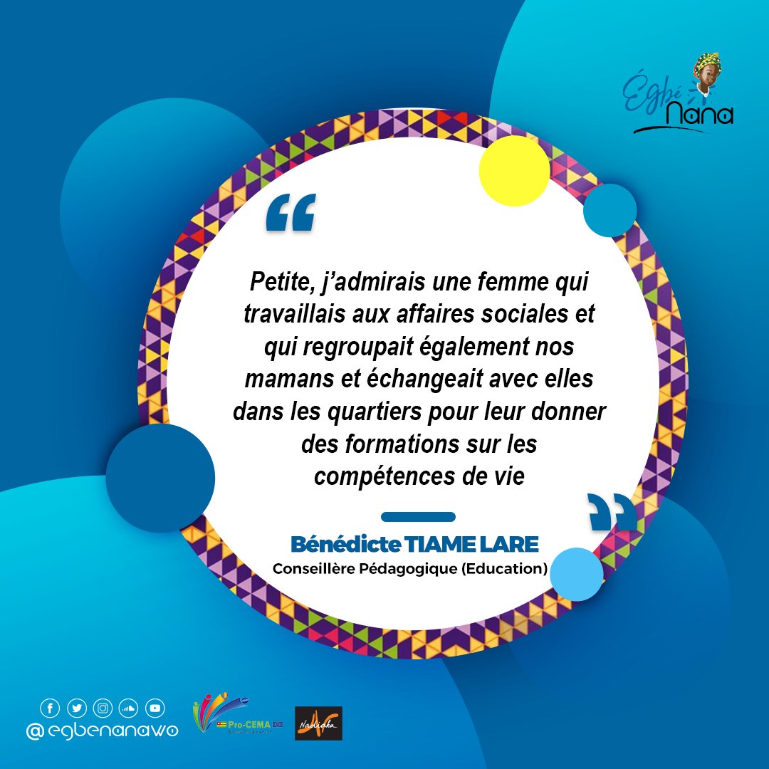 Bénédicte TIAME LARE est conseillère pédagogique depuis 2009. Elle est aussi la présidente du réseau femmes et développement des savanes. Altruiste, elle ambitionnait depuis longtemps travailler dans l’éducation.
#Egbenana #FemmesLeaders #UEauTogo #ProCEMA
