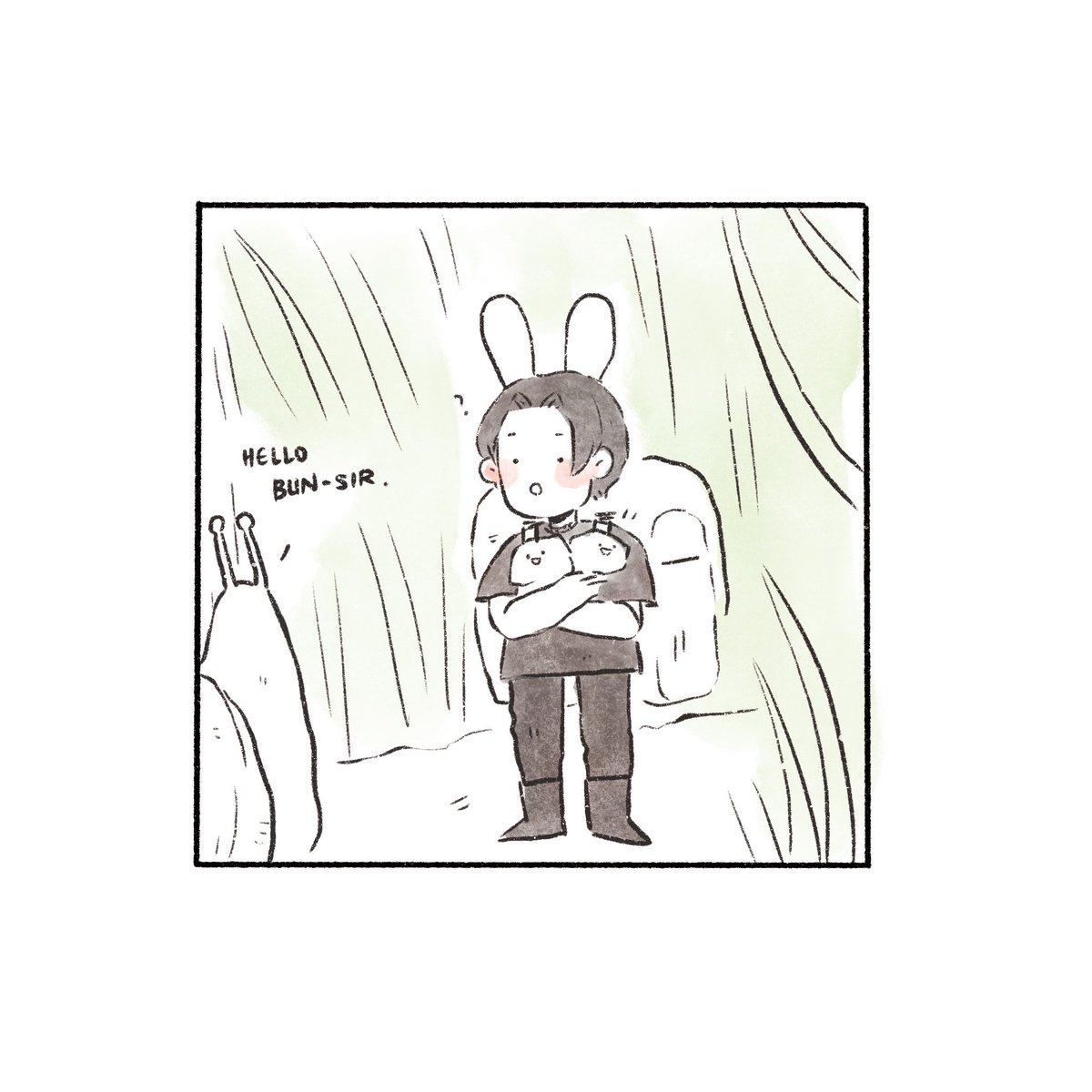 *You have entered Koo’s dream*You spot Bun-koo skipping through the tall grass. He spots little talking pebbles in the grass and picks them up. He doesn’t get far before a giant snail appears in front of him. This is Q, the Quest Snail who presents Koo with a game.