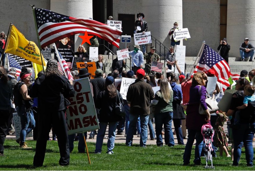 3/ Consider this photo taken by the AP at a rally yesterday in Ohio. Looks like a busy protest, right? I’ve marked one of the emotional bits with a star.