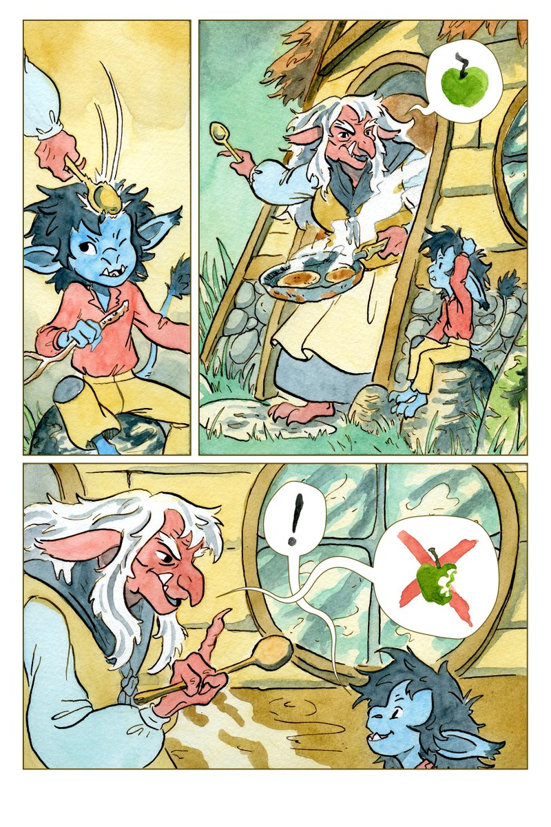 TROLL-APPLE PANCAKES is a story about a troll child on an epic quest for the key ingredient to their favorite snack! Painted in vivid watercolors, this new comic is available now, pay what you think is fair! https://t.co/ROozCg8c8I. RT's appreciated! 