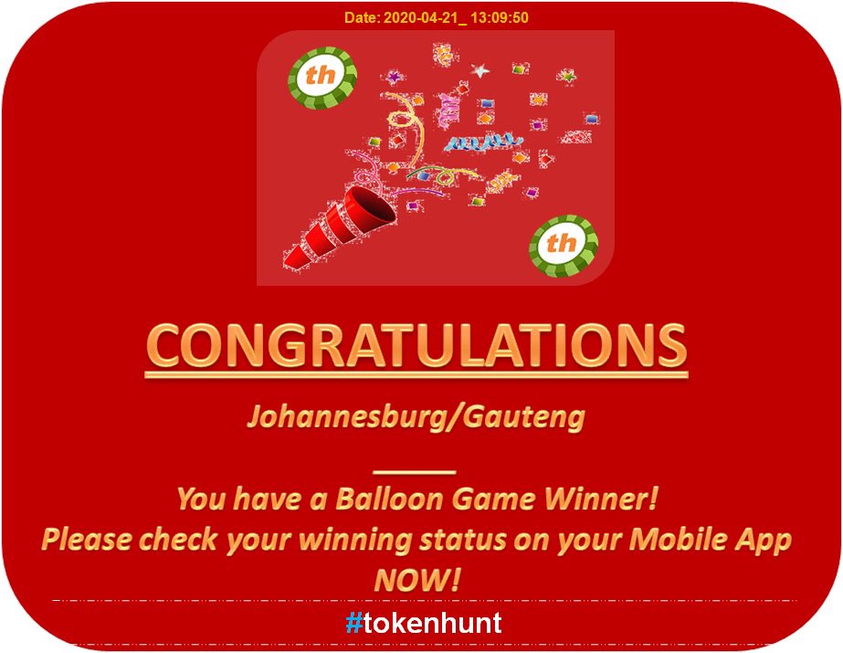 TokenHuntSA's tweet photo. #tokenhunt WINNER! (Johannesburg/Gauteng) Congratulations 🎉🎊 https://t.co/4GsaYXbBBj