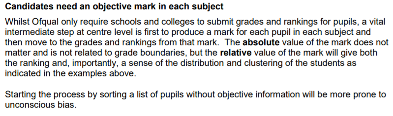 Right, I think the language here is too strong. Students may or may not need an 'objective mark' in a subject. Some subjects lend themselves better to this approach than others. I don't think it is vital but it could be a factor to leave to the discretion of the subject leader.