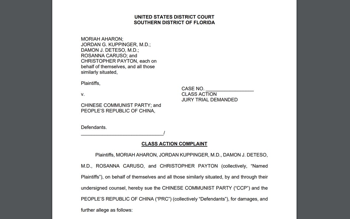 Now, moving onto the writ filed at the District Court of Florida, the firm alleges that China owe a duty of care to US HCWs and China by "hoarding" onto PPEs has led to damages caused to the HCWs.