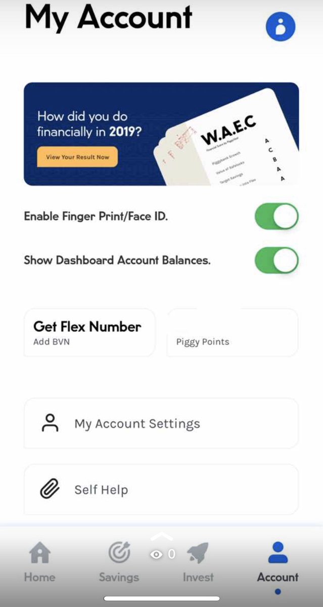 details you used in registration are also used in setting up this Piggyvest Bank account.How do you add your BVN to your Piggyvest account?Just go to your profile, look for where it says Get Flex Number as shown in the screenshot below and do so.2. How do you fund your Flex