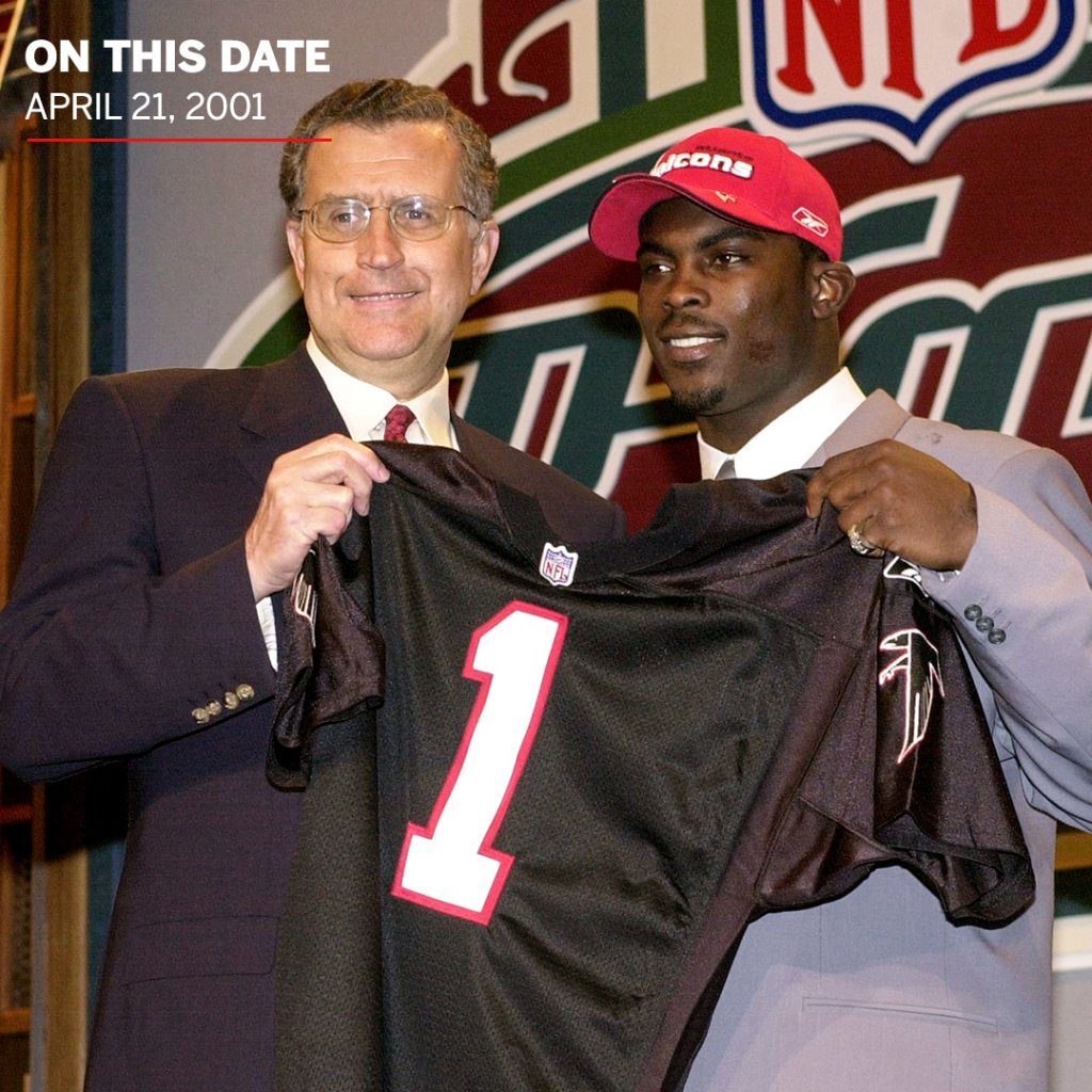 espn's tweet photo. 19 years ago today, the Falcons took Mike Vick with the first pick in the draft 🏈 https://t.co/NyykXEk3dP