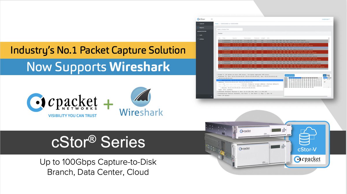 3XS0's tweet image. cPacket Networks cStor series advanced packet capture / network traffic recorder devices now support industry&apos;s most popular analysis software: Wireshark. Learn more about cStor: lnkd.in/eUqyv-T  --- #cPacket #IT #networkvisibility #wireshark