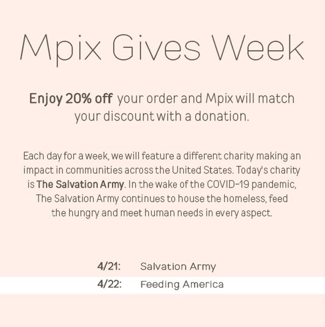 Only 2 days left! Save with 20% off your order and then us matching your discount with a donation to charity. Be a part of something special with photo products you can look back on and be proud of. No promo code required. Let’s Give! bit.ly/3aeLywe