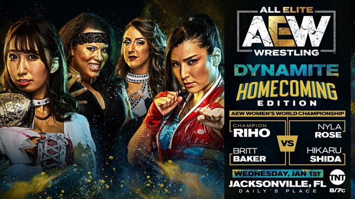Nyla Rose vs Hikaru Shida vs Britt Baker vs Riho¼Non-stop show stealing action that never let up & never allowed u a chance 2 catch your breath. Shida got a lot of love from the fans multiple chants for her they were ready 2 see her take the title  #AEWDynamite  #AEW