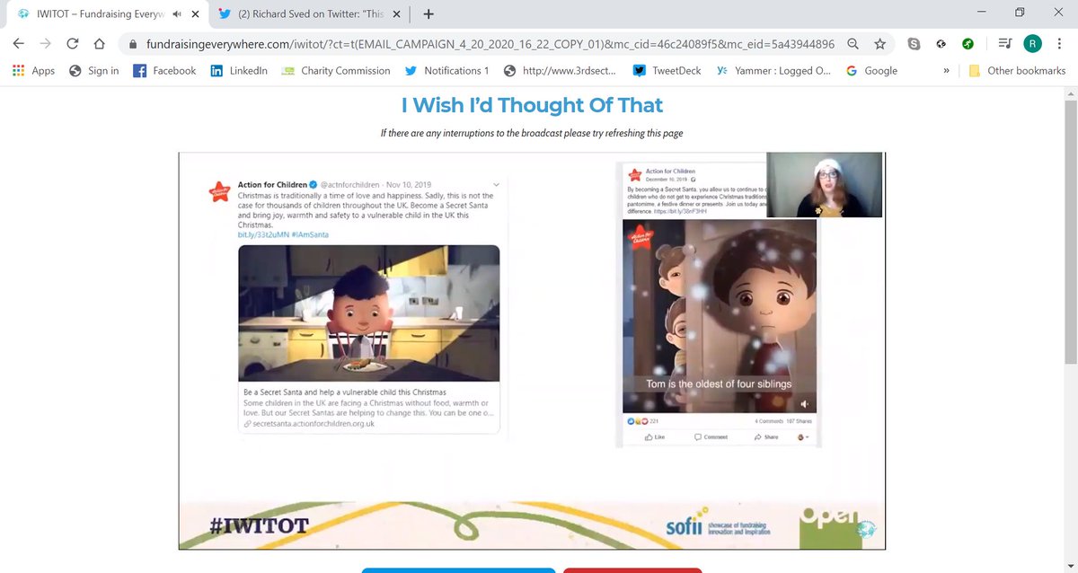 Now it's  @_Elle_Jay_ talking about the  #IAmSanta Secret Santa digital donor campaign which Action for Children started in 2018.The campaign grew and "snowballed" fed largely by digital.I like the Secret Santa codename generator idea.Clever, simple and low cost. #IWITOT