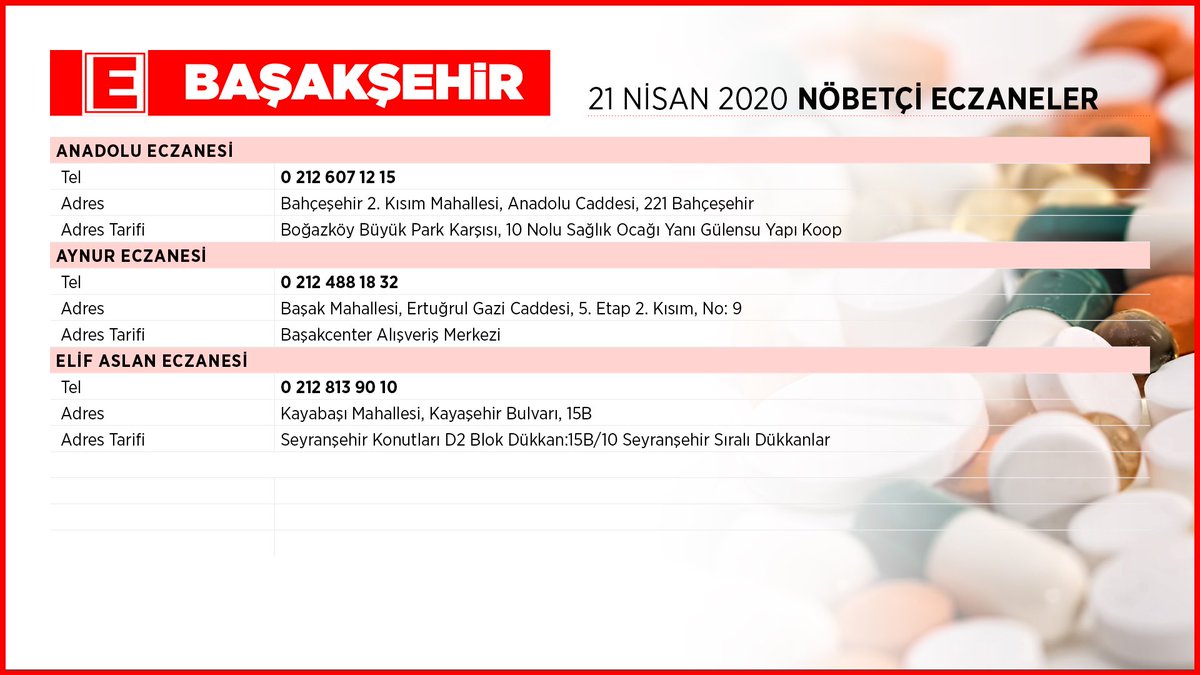 basaksehir belediyesi a twitter 21 nisan sali basaksehir nobetci eczaneler saglikli gunler dileriz mutlulugunsehribasaksehir https t co wynozlgqxy twitter