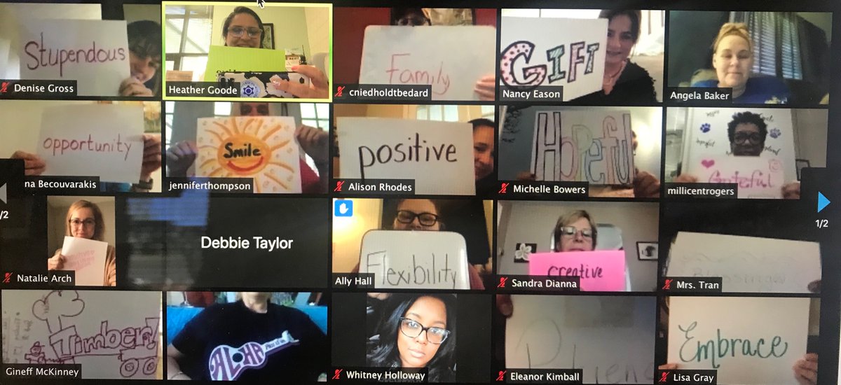 Goodenews757's tweet photo. Armstrong staff meeting starts with a positive note. One positive word to share how we are feeling with a reminder we are all in this together!  We ended with a sing along to keep us going! Finding joy together! @HamptonCSchools @Armstrong_arts https://t.co/yNUm2jT7at