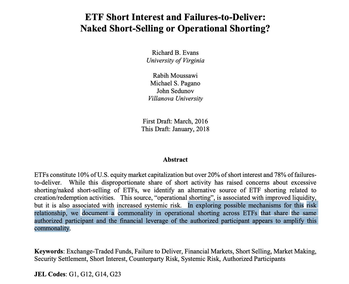 That is to say an element of rehypothecation was at play. Again do read this 2010 piece which explores some of these issues.  https://ftalphaville.ft.com/2010/09/18/346406/can-an-etf-collapse/ but also this paper (abstract highlighted beloe)  https://jacobslevycenter.wharton.upenn.edu/wp-content/uploads/2018/08/ETF-Short-Interest-and-Failures-to-Deliver.pdf