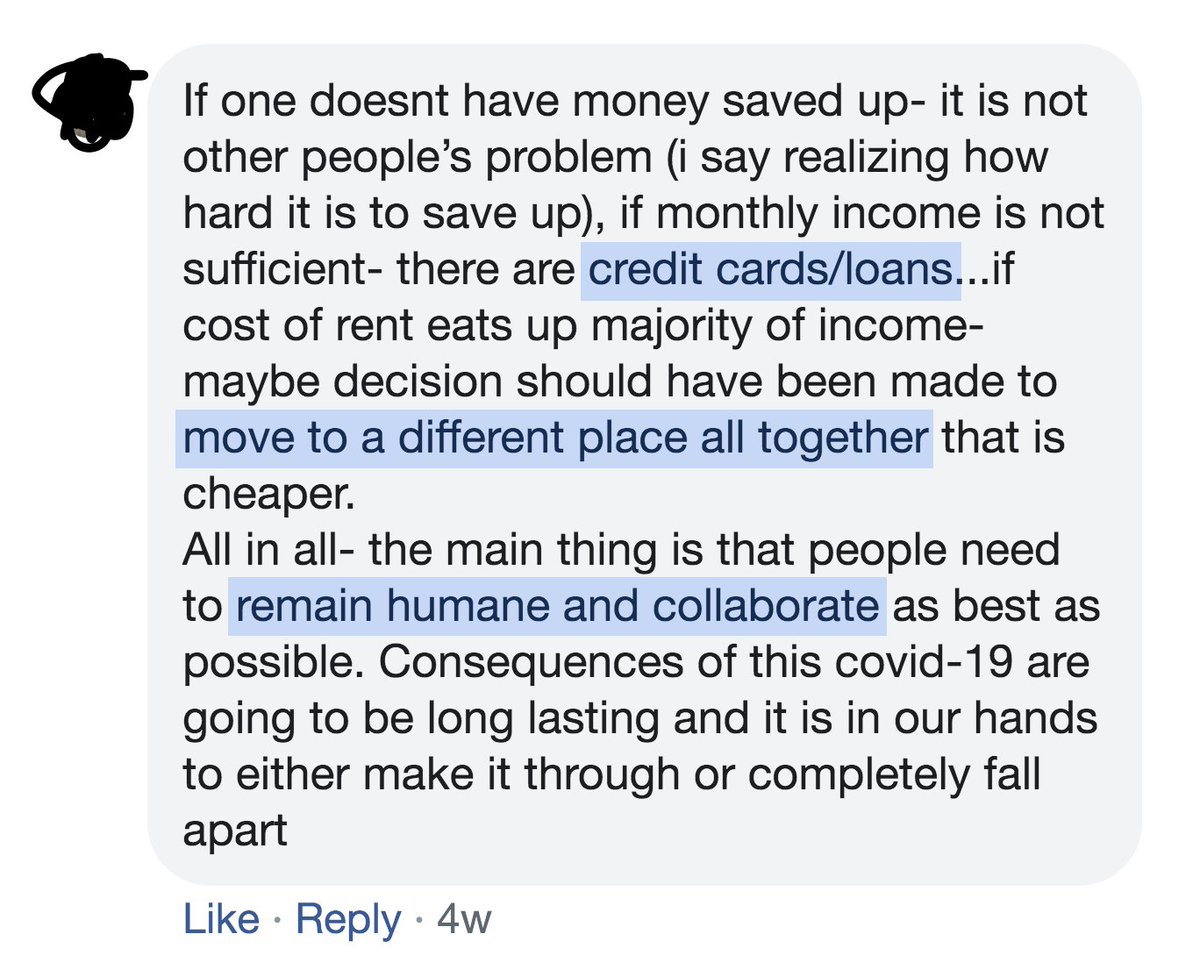 when landlords allude to 'communicating' and 'working' with tenants, they don't mean cutting their losses. they mean collections — such as deferring (not reducing) rent so tenants owe *higher* rent while recovering from unemployment, or pressuring tenants into high-interest debt.