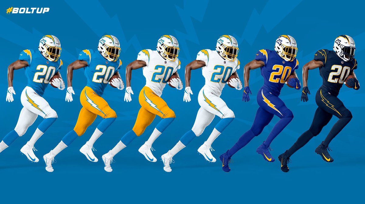 TommySledge's tweet photo. YO!!!!!!!!!! The LA Chargers just put it in the face of the Patriots, Bucs and Falcons

These new unis are 🔥🔥🔥🔥🔥🔥 https://t.co/jWdwJ8ED6f