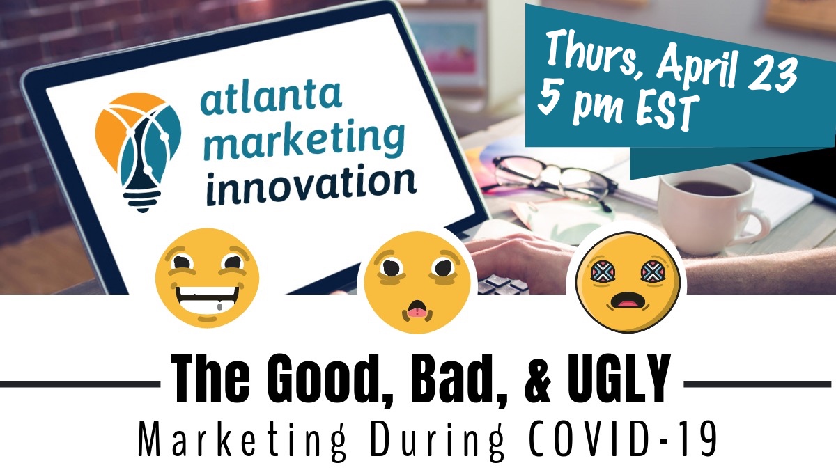 Join us this Thursday at 5pm EST as our marketing pundits debate the "Good, Bad, &amp; Ugly" of marketing during COVID-19. The global pandemic has forced marketers to completely revamp their marketing strategy. facebook.com/AtlantaInnovat… <a href="/107ATP/">Atlanta Tech Park</a> <a href="/thecarolinedunn/">Caroline Dunn</a> #marketinginnovation