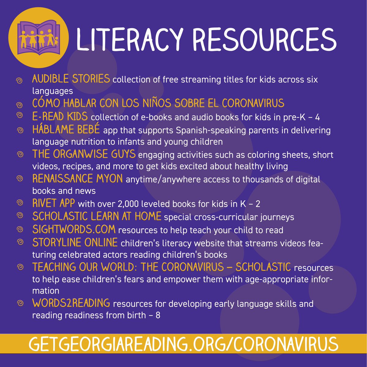 These literacy resources are free for kids learning at home. Get the latest resources &amp; updates: tracking #COVID19, school closures &amp; cancellations, safety tips, guidance on meal &amp; financial assistance &amp; free learning resources. bit.ly/2vJW6Fv #coronavirus 
#GetGaReading