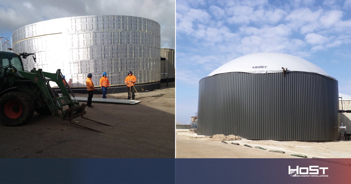 HoSt_bioenergy's tweet photo. 🐄♻️ Progress of a few weeks of our new #Microferm Green Gas project in Koudum, Netherlands. As visible, the roof is not finished yet. But it already looks promising. Soon, this plant will start producing #biomethane from manure. #energytransition #biogas #renewableenergy https://t.co/iiBqshhnLR