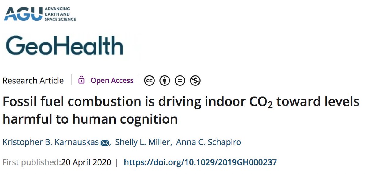 Today in  @theAGU GeoHealth...Summary:  https://cires.colorado.edu/news/continued-co2-emissions-will-impair-cognitionFull paper (open access):  https://doi.org/10.1029/2019GH000237 @CUBoulder  @CIRESnews  @CUBoulderATOC  @ColoradoSPH  @CUEngineering  @Penn  @SusanAnenberg  @GabeFilippelli  #GeoHealth