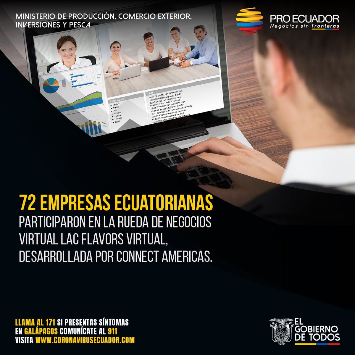 #SeguimosDePie 🌍 | 72 empresas ecuatorianas ofertaron lo mejor de sus productos, a través de la rueda de negocios virtual @LACFlavors, organizada por @connectamericas. #ReactivacionEcuador