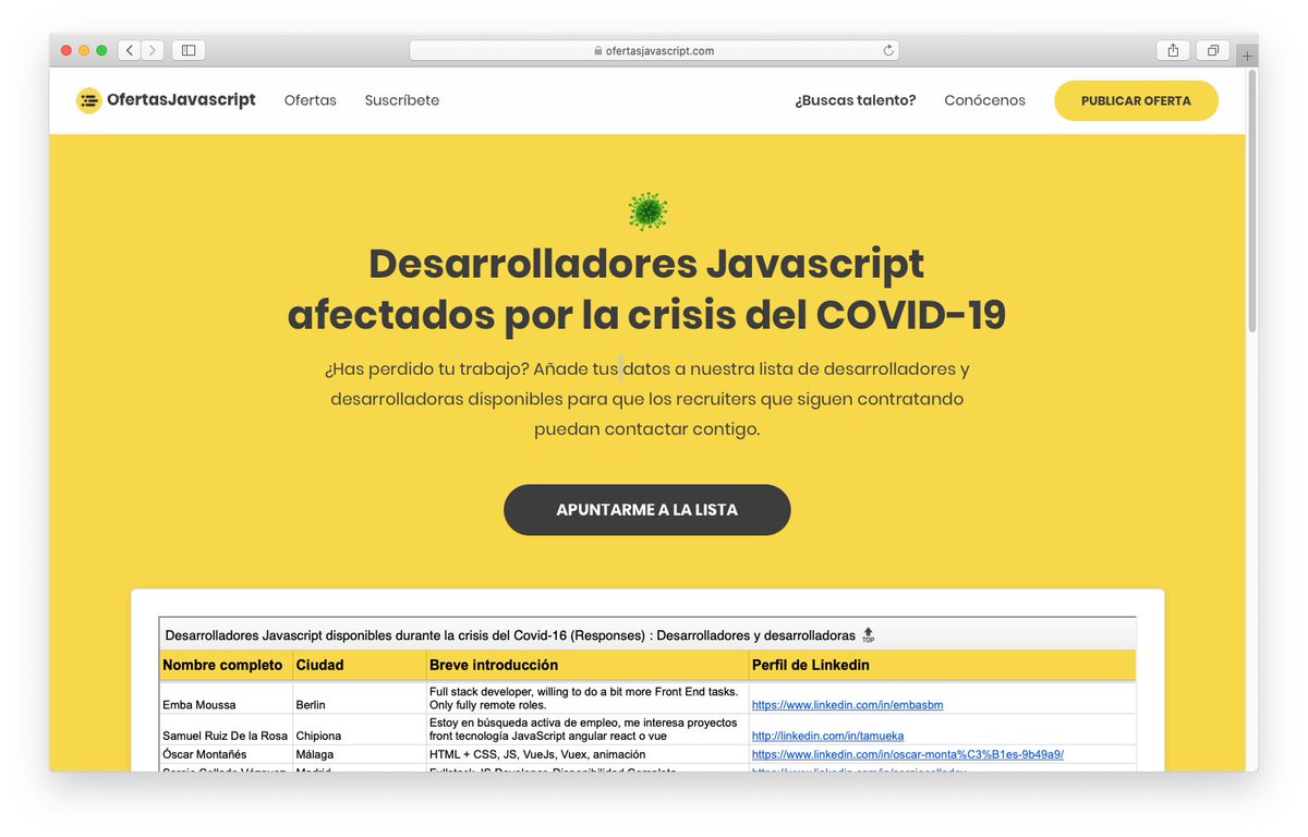OfertasJScript's tweet image. ¿Buscas desarrolladores/as con experiencia en Javascript? ¡Echa un vistazo a nuestra lista con 30+ profesionales disponibles!

ofertasjavascript.com/coronavirus
