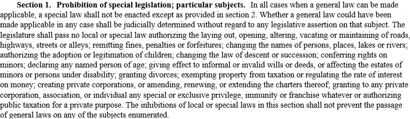 12. But the people understood it wasn’t perfect, & there have been a number of amendments over the years. One important change a couple decades later limited the legislature’s ability to enact special laws, something it was rampantly doing for all kinds of favored constituencies.